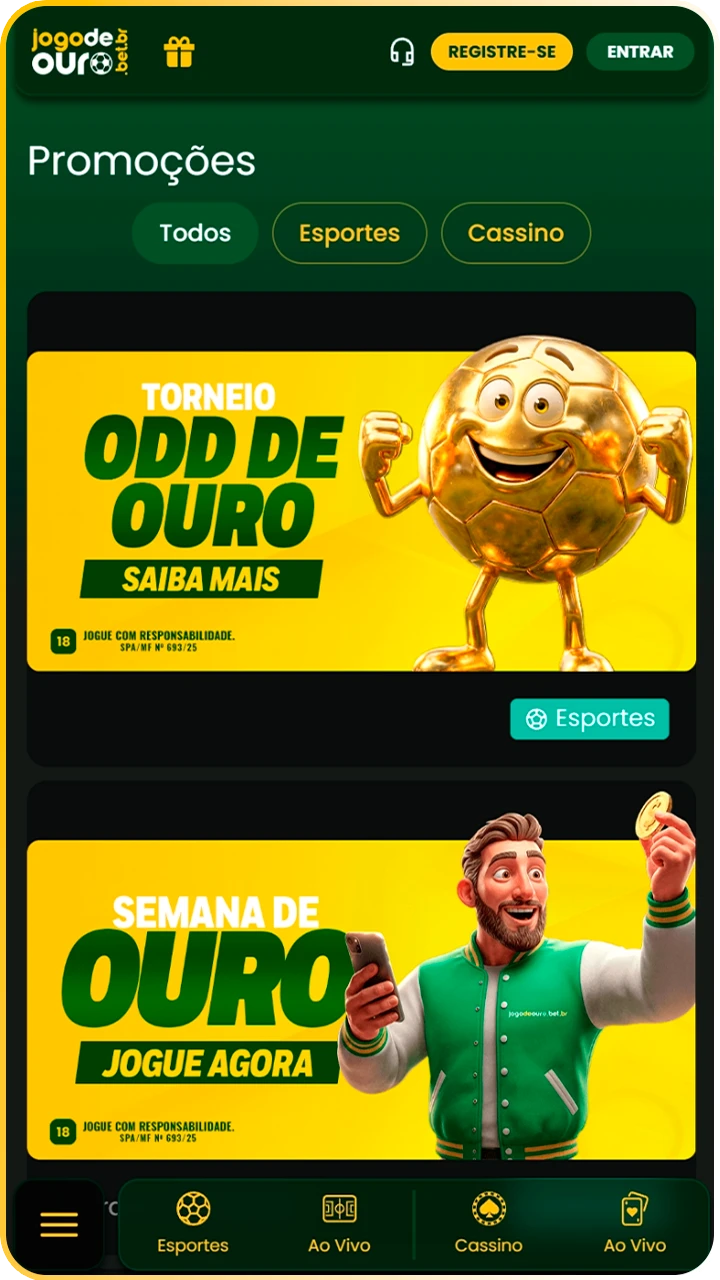 Aproveite os bônus exclusivos do Jogo de Ouro.
