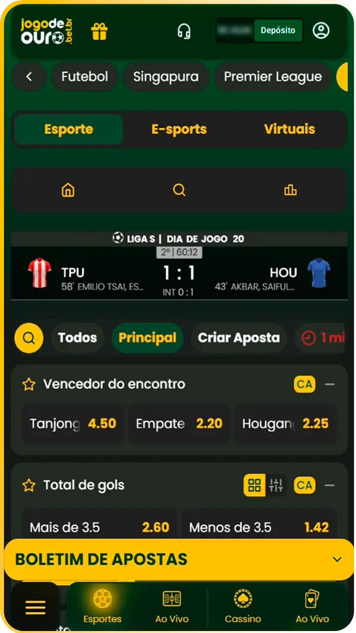 Monte seu bilhete de aposta Jogo de Ouro.