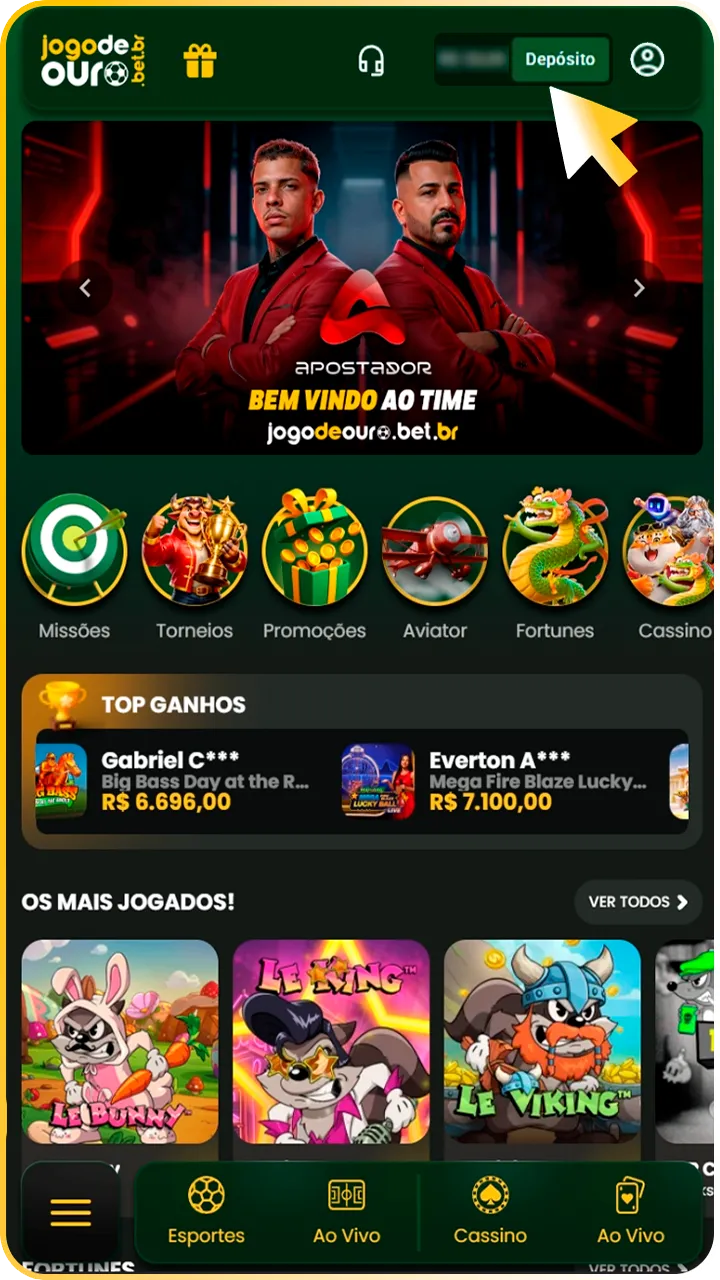 Acesse a área de depósitos Jogo de Ouro.