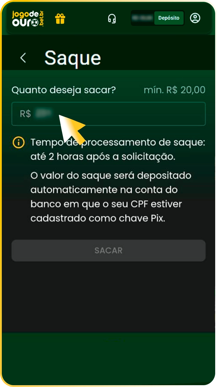 Informe sua chave Pix no Jogo de Ouro.