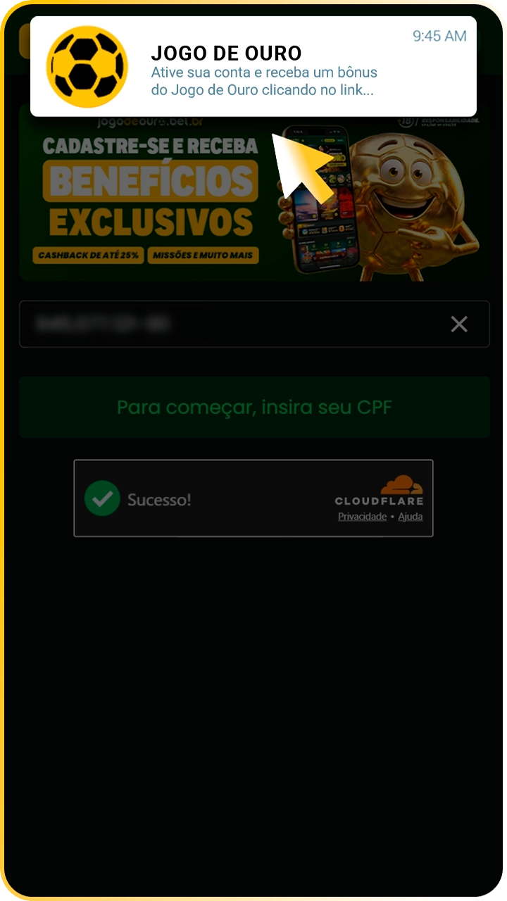 Conclua e confirme o cadastro Jogo de Ouro.