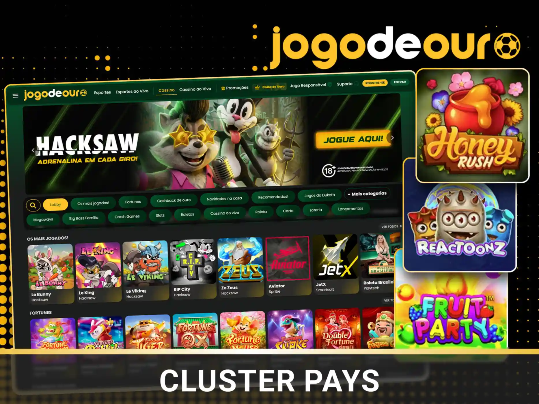 Jogue slots Cluster Pays no Jogo de Ouro.
