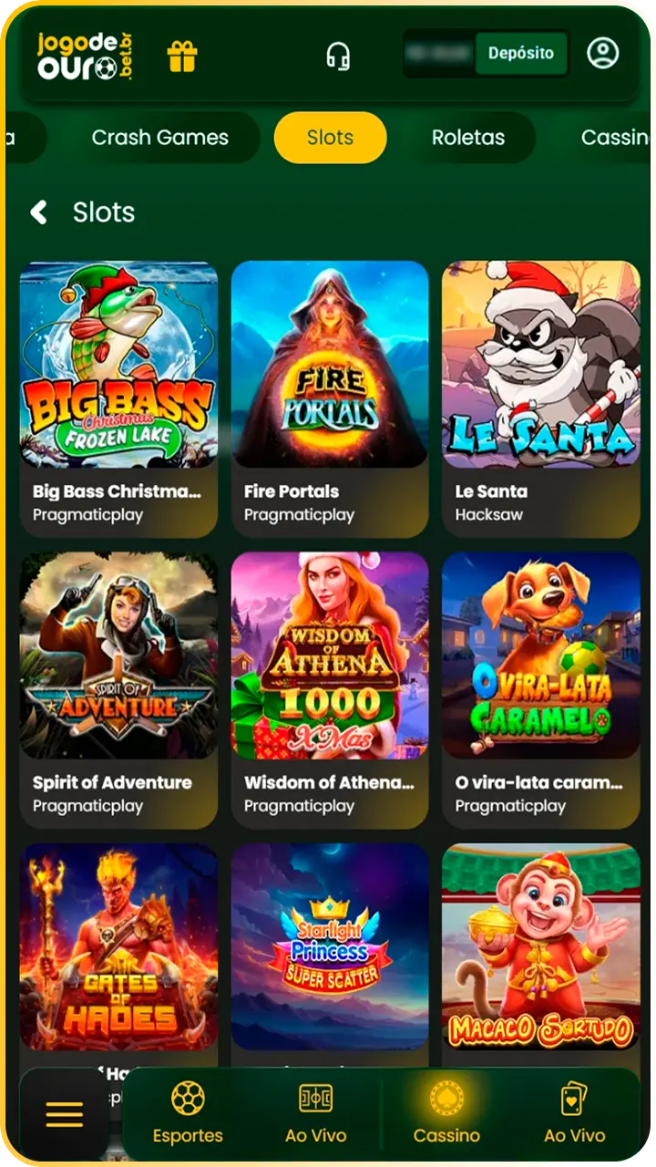 Acesse os slots do cassino Jogo de Ouro.