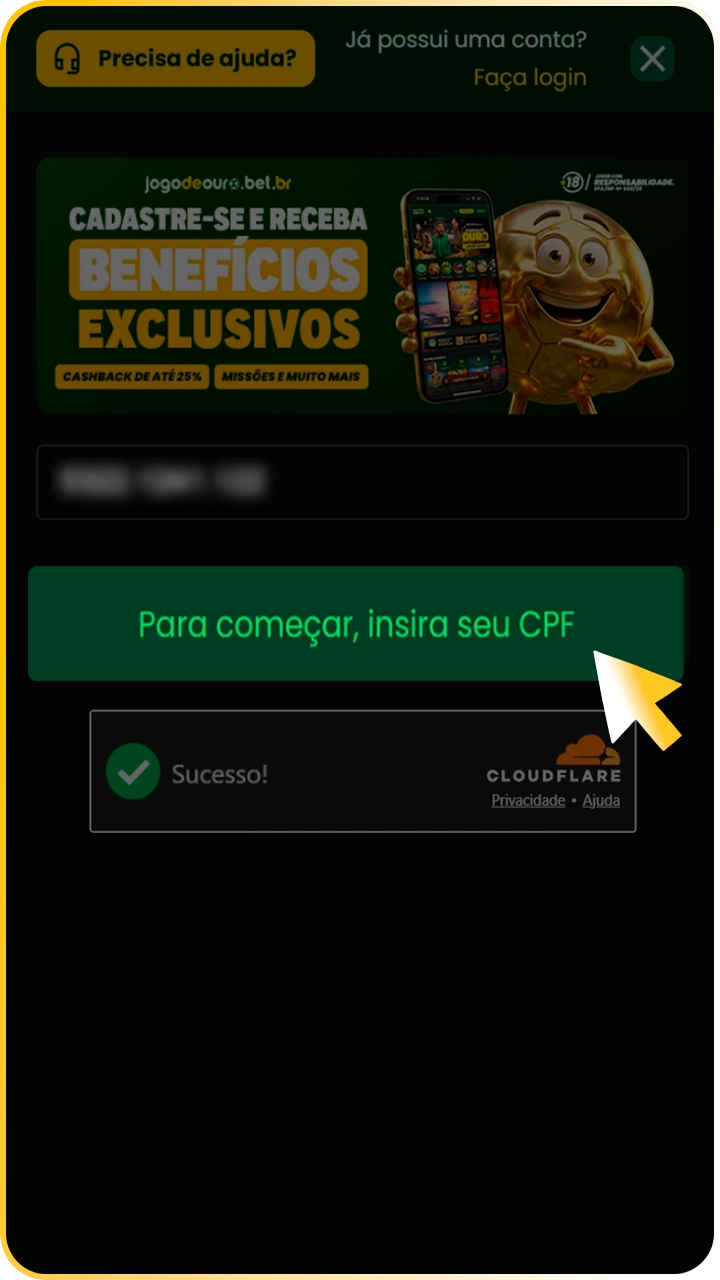 Faça login na conta do Jogo de Ouro.