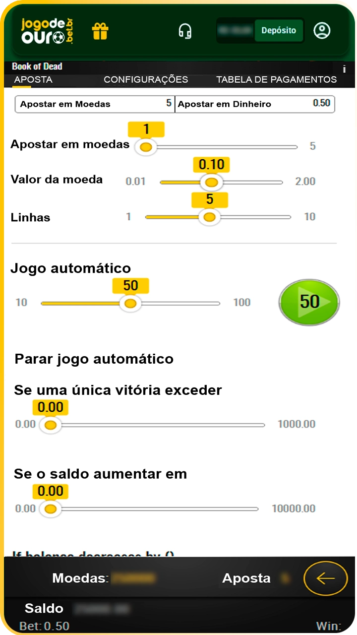 Ajuste sua aposta facilmente no Jogo de Ouro.