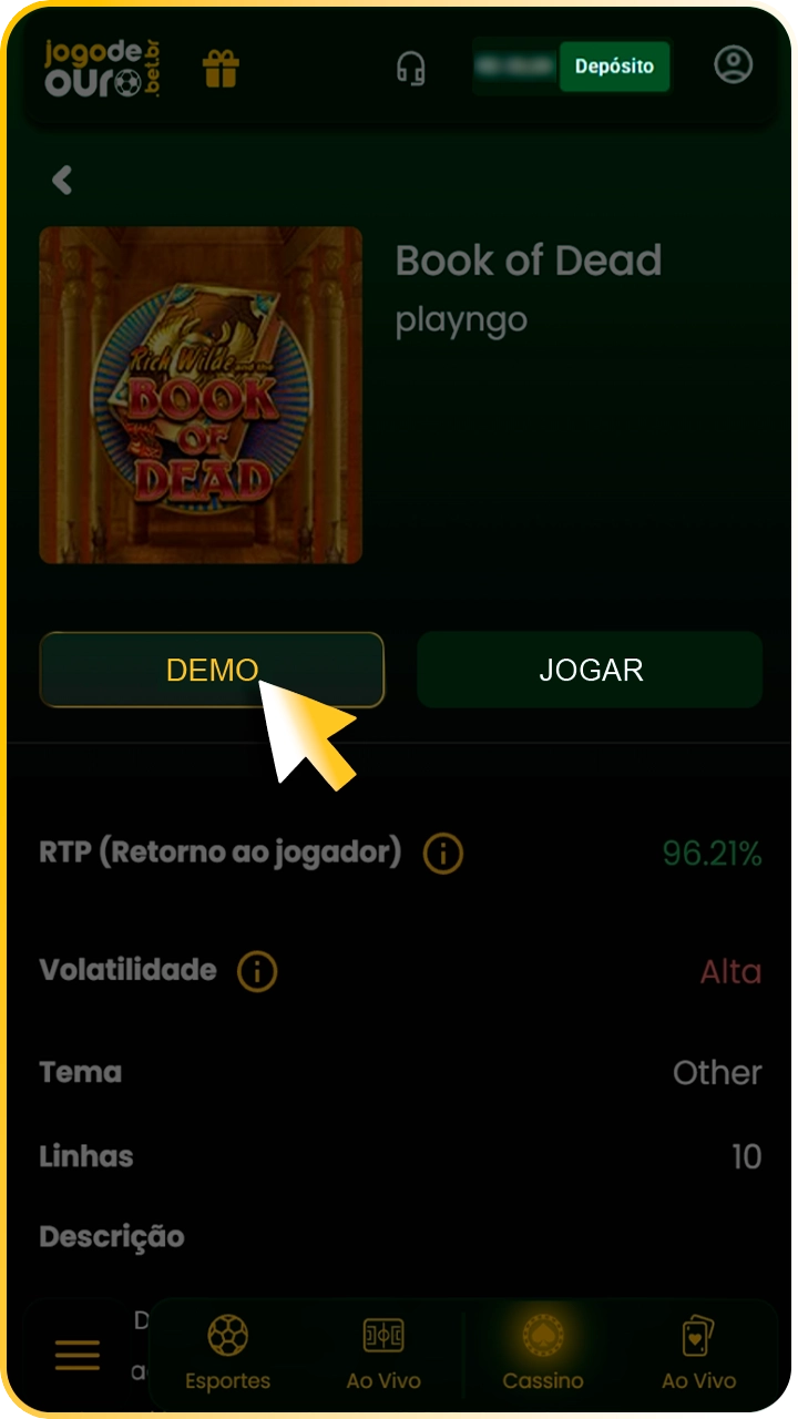 Teste jogos grátis no cassino Jogo de Ouro.