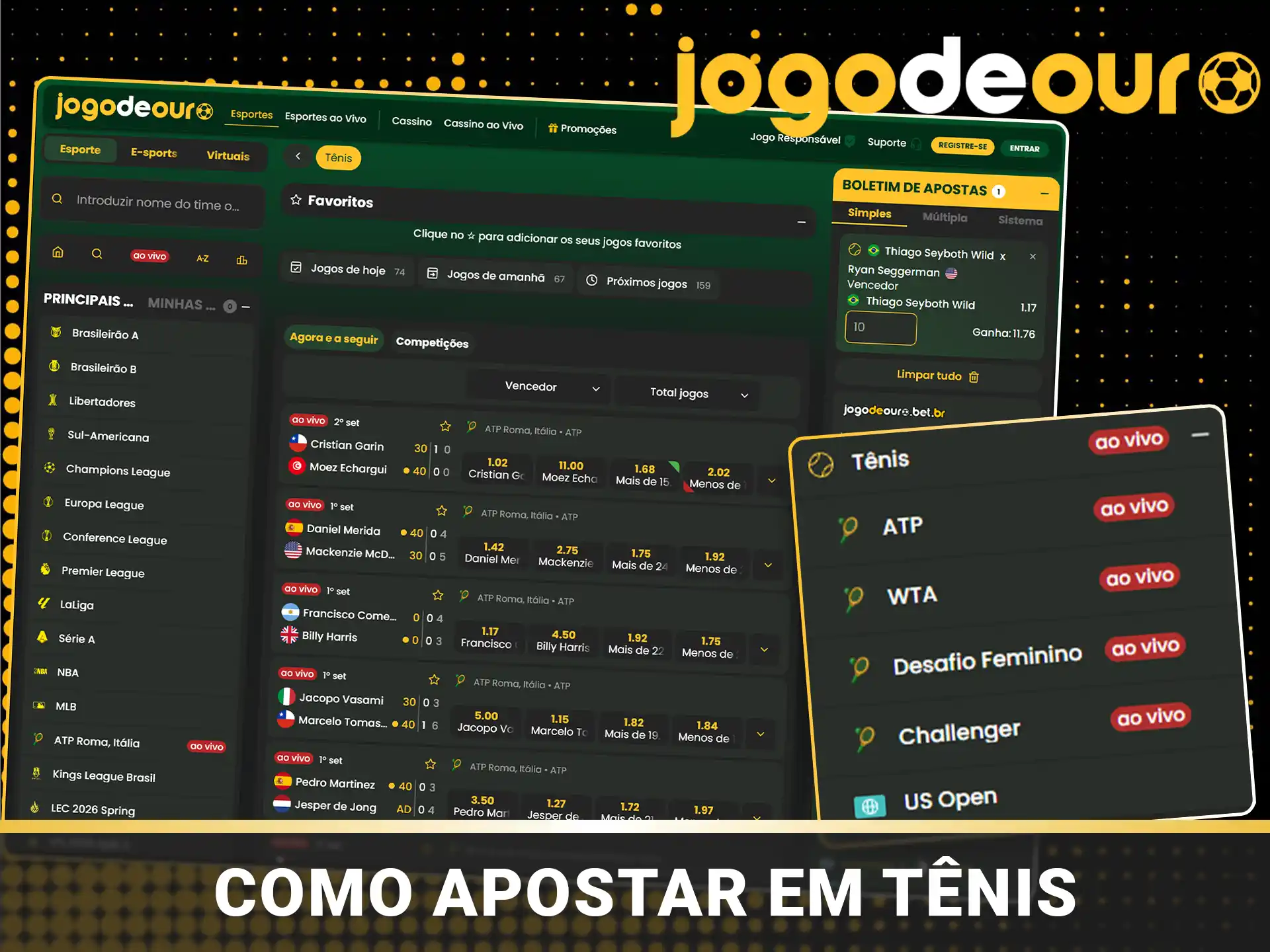 Apostas em tênis no aplicativo Jogo de Ouro.