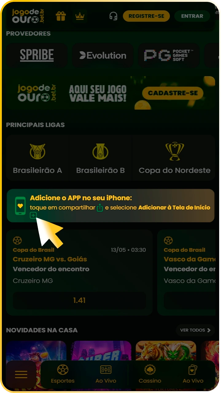 Escolha Android ou iOS no Jogo de Ouro.