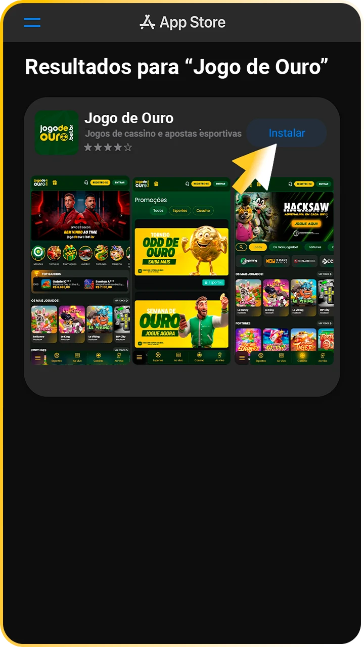 Baixe o aplicativo iOS do Jogo de Ouro.