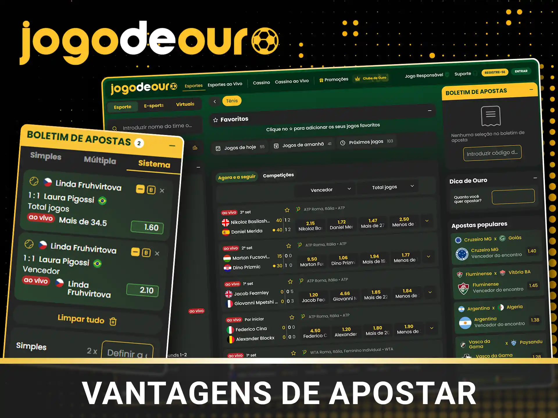 Vantagens de apostar em tênis Jogo de Ouro.